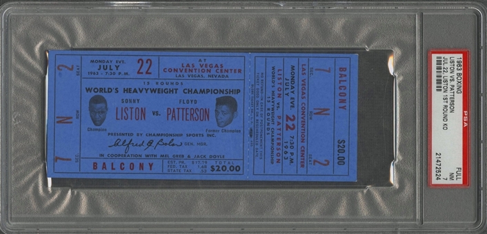 1963 Liston vs Patterson Full Ticket (PSA/DNA NM 7)